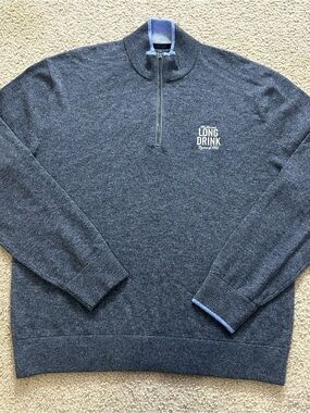 Greyson Quarter Zip Gray Pullover Sweater Wool Cashmere Drink Logo Men’s XL